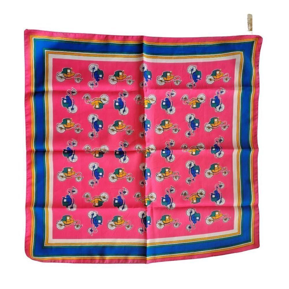 Vintage 1960's Bright Pop Art Buggy Design Silky Bandana Neck Wrap
